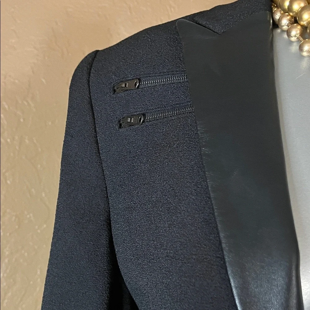 The Kooples Black Blazer with Sleek Leather Accents. Sz 42 EUC - Picture 5 of 6